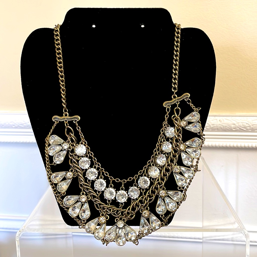 Bronze And Rhinestone Statement Necklace 13$